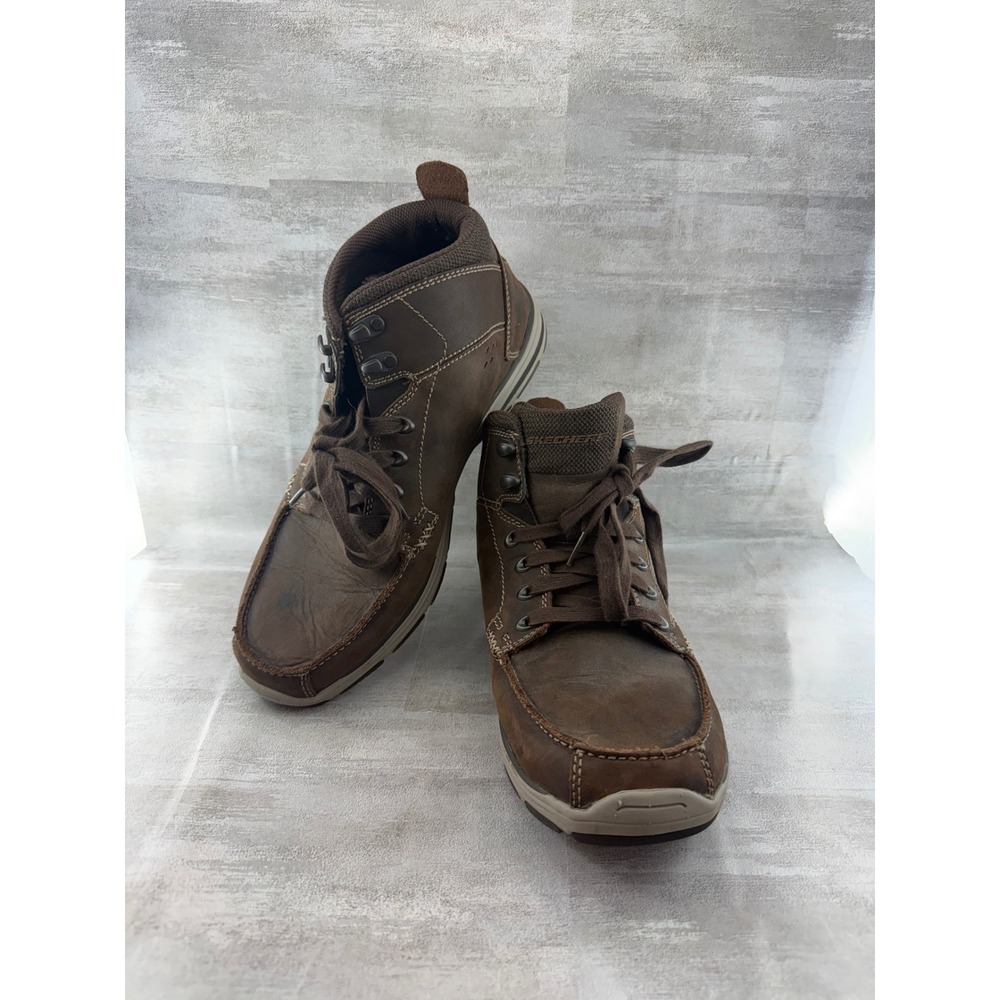 Skechers Men Classic Fit 65169 Chocolate Brown Leather Moc Toe Boots Size 11